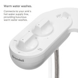 PureSpa Advanced Warm Water Bidet Attachment with sleek white design, adjustable nozzle, and control dial. Easily connects to toilet for a clean, hygienic upgrade.