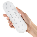 Brondell Coit remote control closeup in a person's right hand.