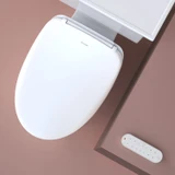 Brondell Swash CL2800 Luxury Bidet Toilet Seat with Remote Control top view with remote against taupe background