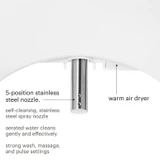 Brondell Swash Luxury bidet toilet seat nozzle with features self-cleaning, stainless steel spray nozzle, aerated water cleans gently and effectively, strong wash, massage, and pulse settings, warm air dryer.