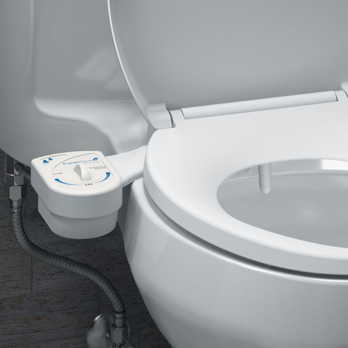Brondell FreshSpa essential bidet attachment with single nozzle installed in the bathroom