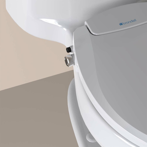 Brondell Ecoseat S101 non-electric bidet seat in front of a brown background