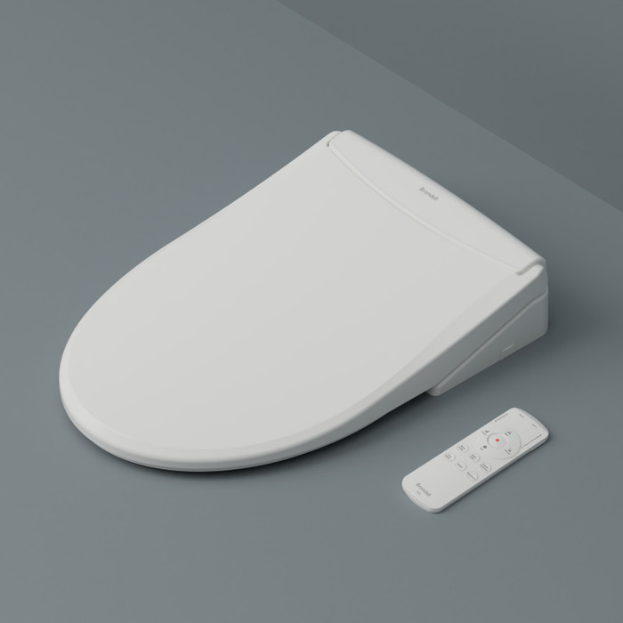 Swash Thinline T44 luxury bidet toilet seat with sleek white design and remote control, offering advanced hygiene features and customizable settings for modern bathrooms.