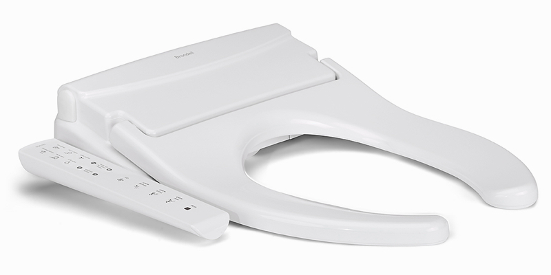 Brondell Swash Thinline T22 Bidet Toilet Seat with Open front less cover and side arm control for commercial use.