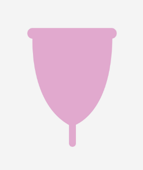 pink menstral cup graphic against light gray background