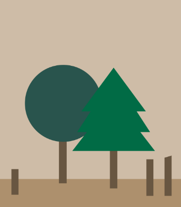 graphic forest with trees cut down against tan background