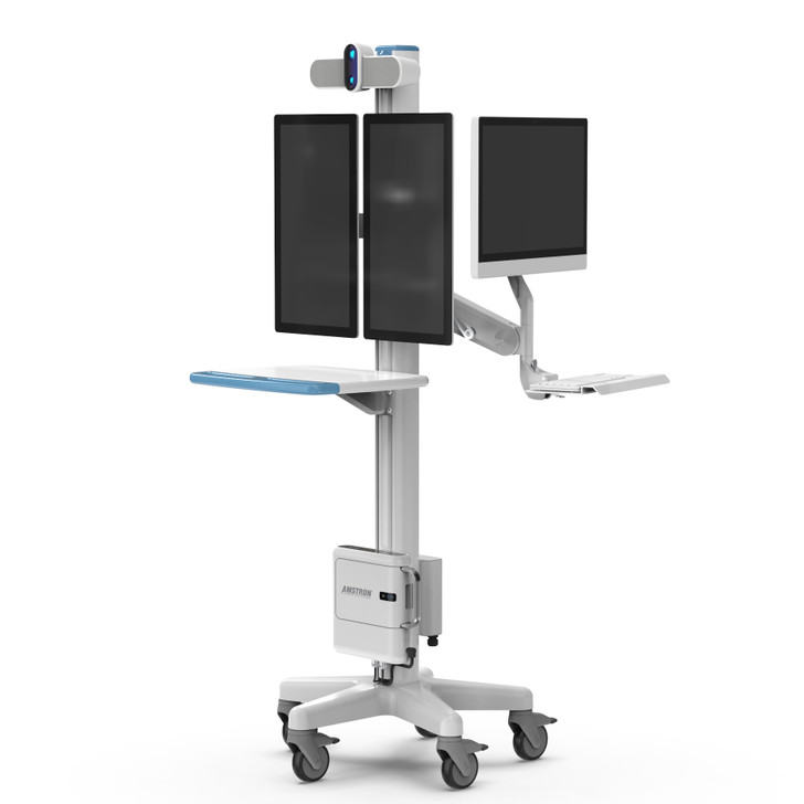 MedXP400 Powering Dual Display plus AIO computer. EMR and Telehealth Cart