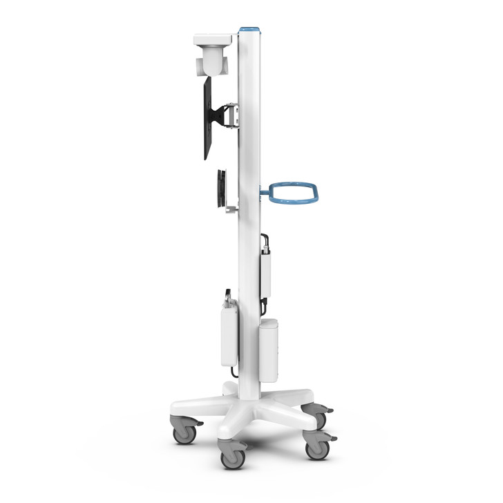 medxp lite battery system mounted to strongarm onecart sideview telehealth setup