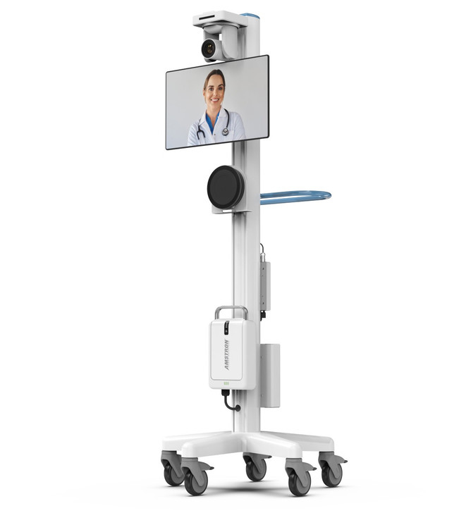 medxp lite battery system mounted to strongarm onecart quarter side view telehealth setup