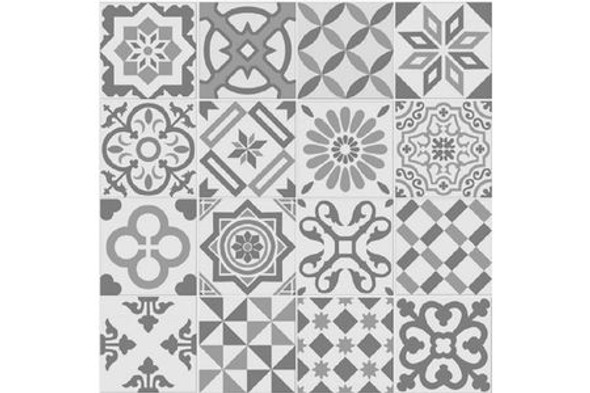 Antigua Grey Patchwork Matt Ceramic Wall & Floor Tile 200 x 200mm Pack of 25