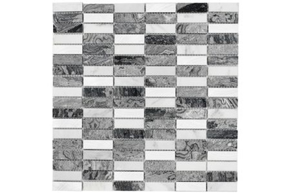 Verona Creswell Stone and Metal Mixed Gre Linear Mosaic Tile 300 x 300 mm Per Sheet