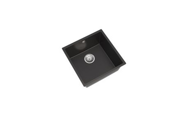 Ceki Black Comite single bowl Inset or Undermounted kitchen sink Over Size 440x440x211mm Supplied with Chrome Basket Strainer Waste