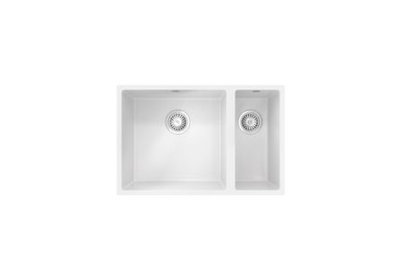 Ceki Matt White Comite 1.5 bowl Inset or Undermounted kitchen sink Over Size 670x440x206mm Supplied with Chrome Basket Strainer Wastes (645624)