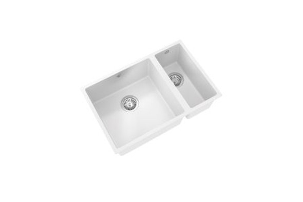 Ceki Matt White Comite 1.5 bowl Inset or Undermounted kitchen sink Over Size 670x440x206mm Supplied with Chrome Basket Strainer Wastes