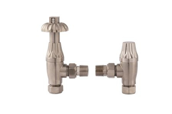 Towelrads Westminster Angled Traditional Radiator Valve and Lockshield Valve Brushed Nickel 105 mm x 65 mm 129028