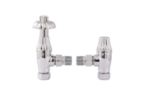 Towelrads Westminster Angled Traditional Radiator Valve and Lockshield Valve Chrome 105 mm x 65 mm 129027