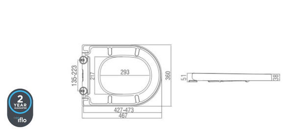 iflo Rhea Soft Close Toilet Seat & Cover measurements(717321)