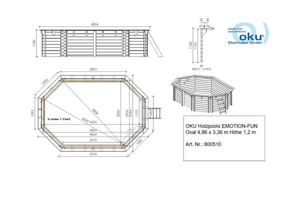 OKU Wooden pool assembly kit oval 4.86 x 3.36 x 1.2 m - 8.5 x 4.5m