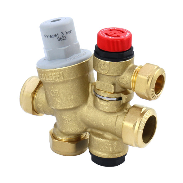 Caleffi 3/6 bar 533112 CST combined PRV and cold fill monobloc manifold assembly F0001223 (Red Cap)