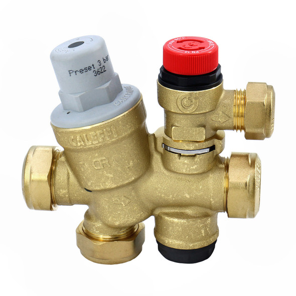 Caleffi 3/6 bar 533112 CST combined PRV and cold fill monobloc manifold assembly F0001223 (Red Cap)