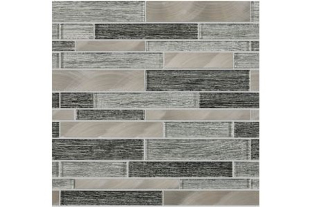 Verona Stone Company Grey Ashby Glass and Metal Linear Mix Mosaic Tile 300 x 300 mm Per Sheet