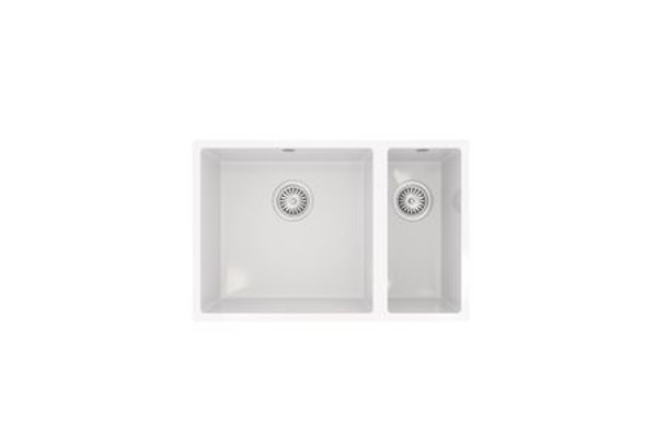 Ceki Gloss White Comite 1.5 bowl Inset or Undermounted kitchen sink Over Size 670x440x206mm Supplied with Chrome Basket Strainer Wastes (645634)