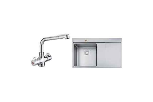 Bristan Manhattan Chrome Kitchen Mixer Tap And Ingot Stainless Stain Kitchen Sink Bundle (643084)