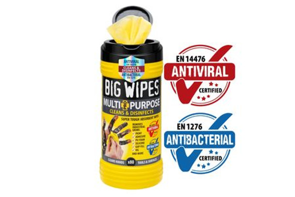 Big Wipes Antiviral Multi-Purpose Pro+ Wipes Tub of 80 (black top) (749575)