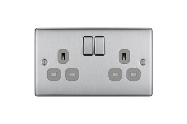 BG Nexus Metal 13 A Two Gang Double Pole Switched Socket NBS22g - 10 Units (216639)