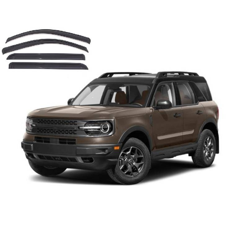 Black Horse Smoke Rain Guards For 2021-2024 Ford Bronco Sport - 4-Piece Tape-On Window Deflectors