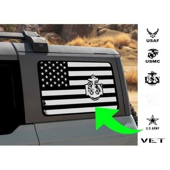 Ford Bronco 4-Door Military Branches in American Flag Window Decal by Vortex