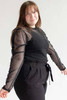 Mesh Dot Ruched Sleeve Top (Extended Sizes)