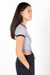 Gray Ribbed Contrast Seams Ringer Tee