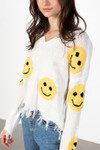 White Distressed Smiley Sweater