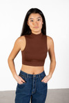 Brown Mock Neck Crop Tank