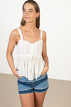 White Crochet Ruched Tank Top
