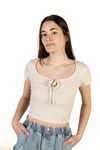 Oatmeal Tie Front Ribbed Tee