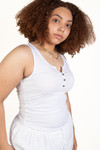 Extended Sizes White Notch Henley Tank