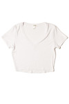 Extended Sizes White Ribbed V Neck Crop Tee