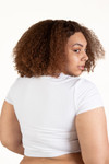 Extended Sizes White Ribbed V Neck Crop Tee