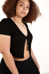 Extended Sizes Black Tie Front Short Sleeve Cardigan