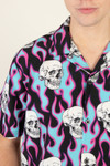 Y2K Flaming Skull Button Up Shirt