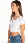 White Seamed Keyhole Crop Top