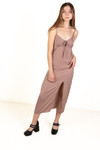 Taupe Satin Tie Front Maxi Dress