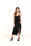 Black Satin Tie Front Maxi Dress