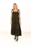 Black & Gold Floral Lace Trim Tiered Maxi Dress