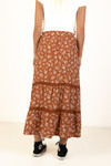 Rust Floral Crochet Detail Maxi Skirt