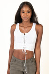 White Lace Up Front Tank