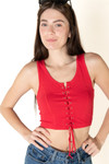 Red Lace Up Front Tank