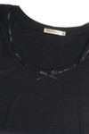 Black Satin Bow Ribbed Shirt